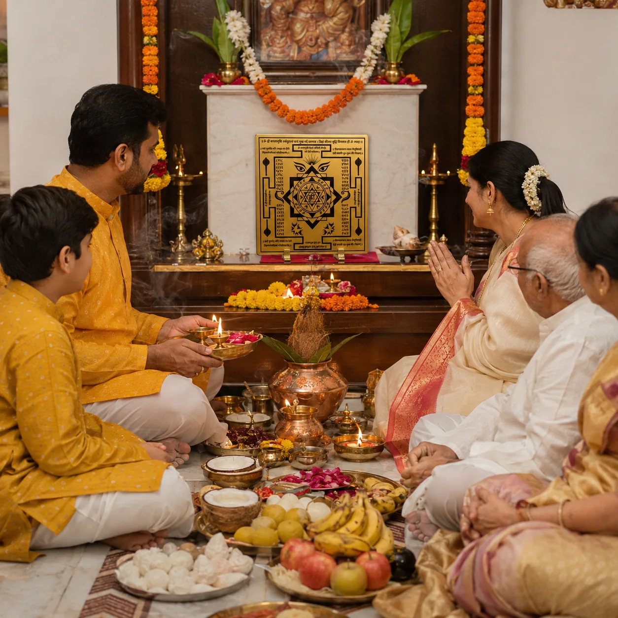 परिवार द्वारा श्रद्धापूर्ण पूजा