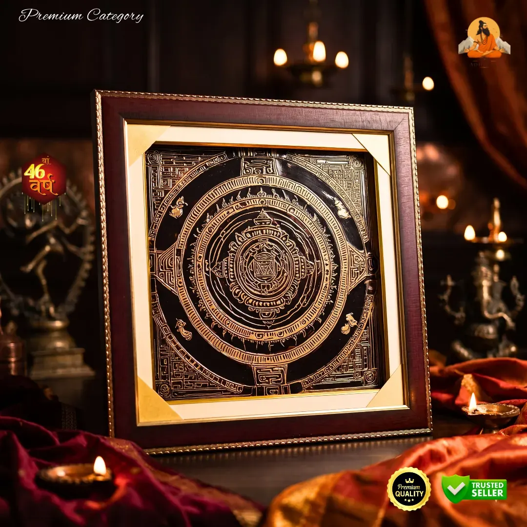 Dhan Aakarshan Mahayantra in the puja room, Shiva and Ganesh